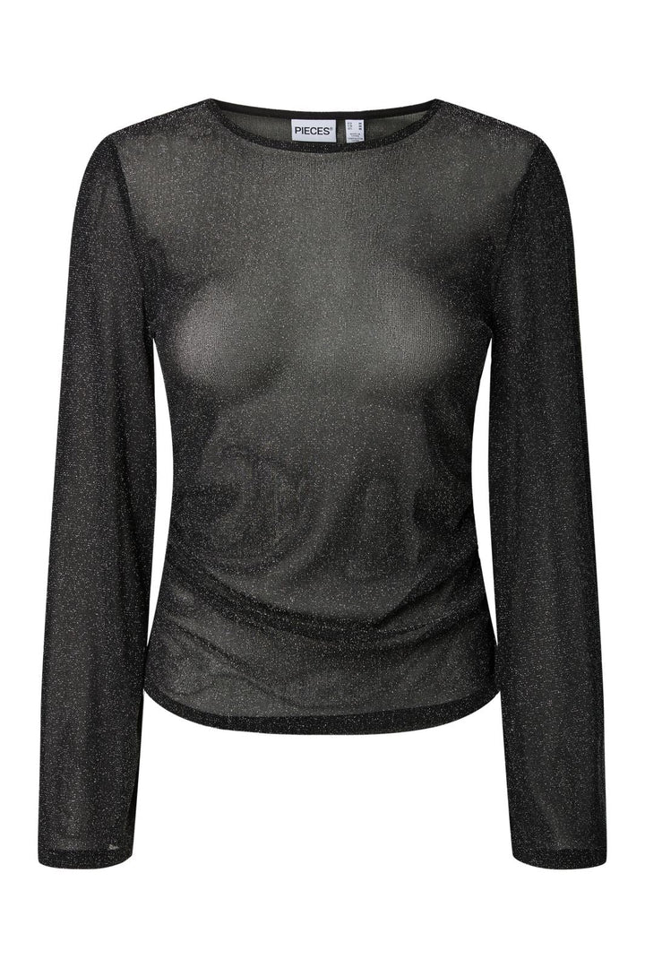 Pieces - Pcalli Ls Glitter Top - 5233974 Black Glitter