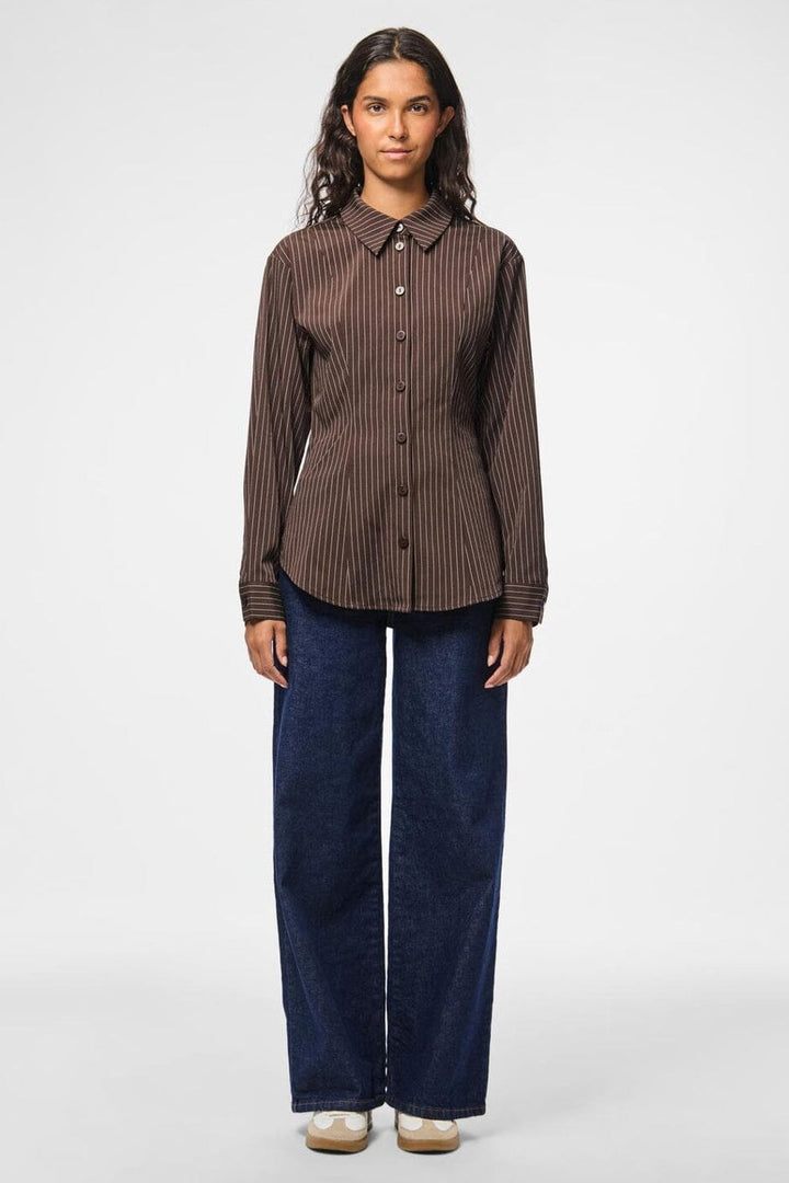 Pieces - Pcanja Ls Fitted Shirt - 5078695 Delicioso Pinstripe