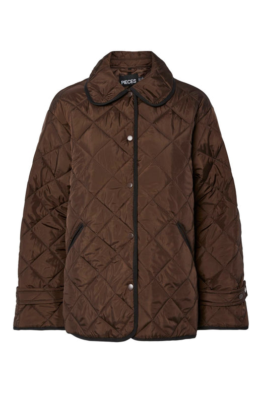 Pieces - Pcemily Short Quilted Jacket - 4816907 Hot Fudge Black Bindings