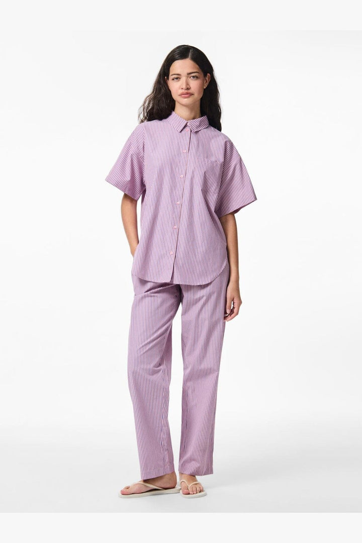 Pieces - Pcemmy Ss Loose Shirt - 4866441 Fuchsia Pink Blue