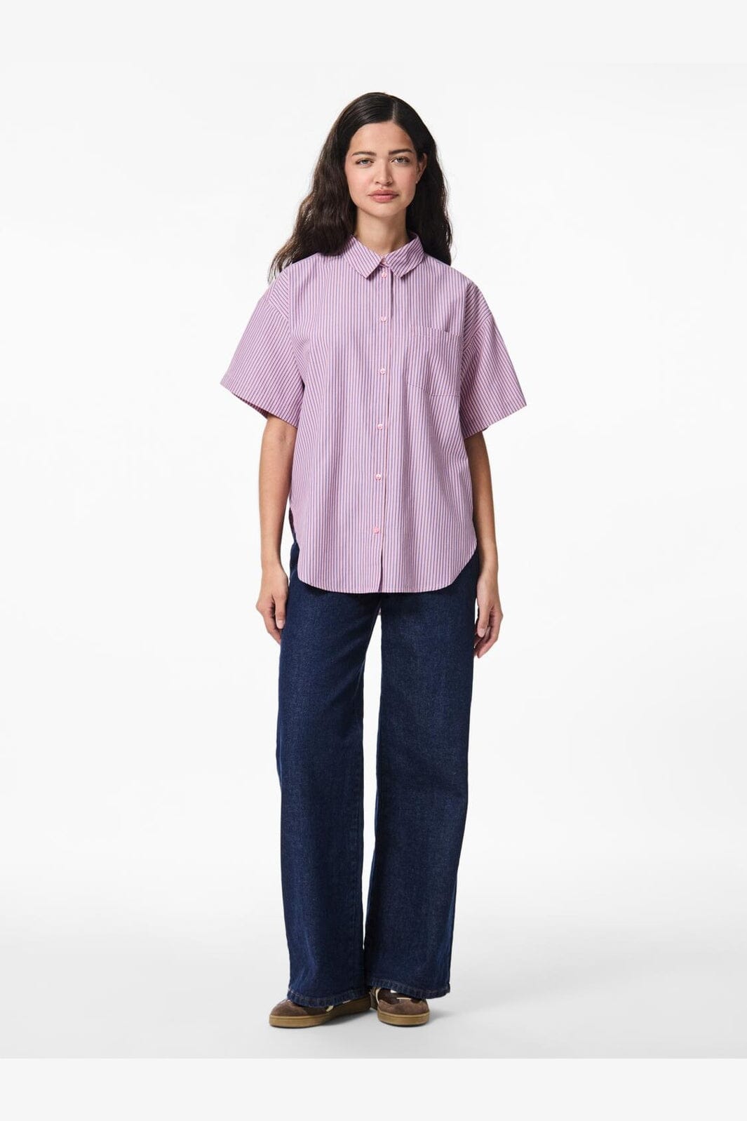 Pieces - Pcemmy Ss Loose Shirt - 4866441 Fuchsia Pink Blue