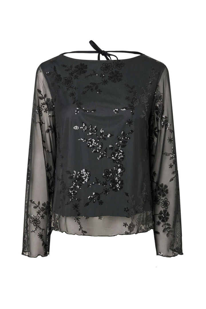 Pieces - Pcevita Ls Loose Top - 5178146 Asphalt Dark Grey Sequins