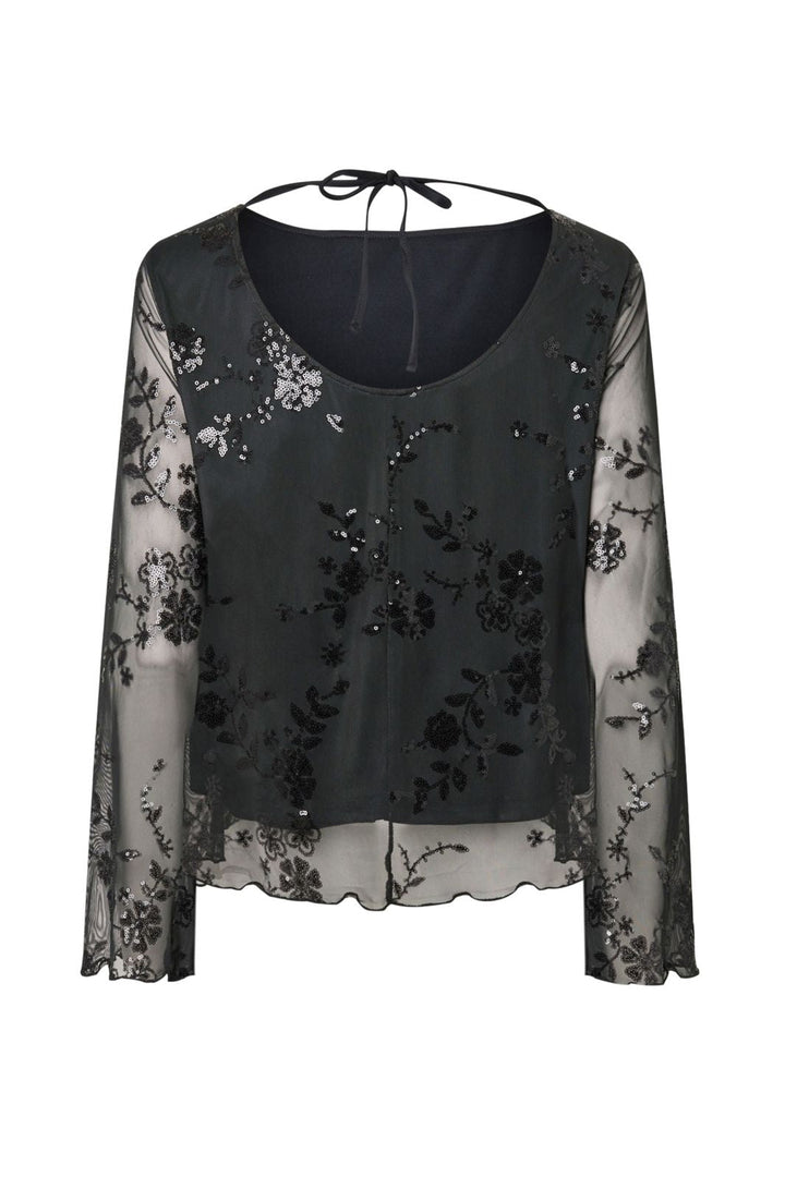 Pieces - Pcevita Ls Loose Top - 5178146 Asphalt Dark Grey Sequins