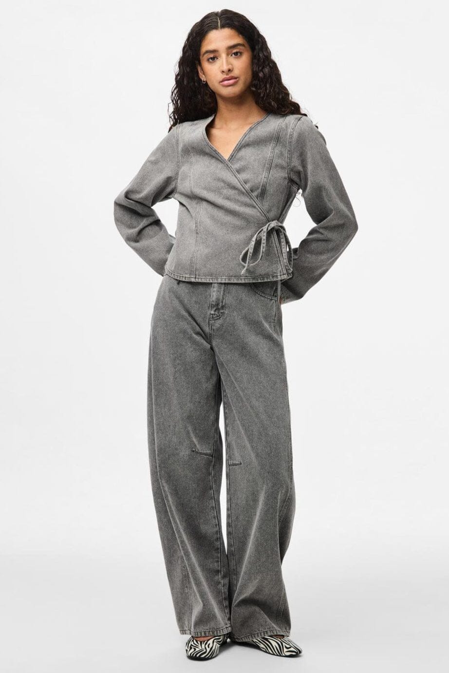 Pieces - Pcfenna Ls Denim Wrap Shirt Fsy - 4986827 Grey Denim