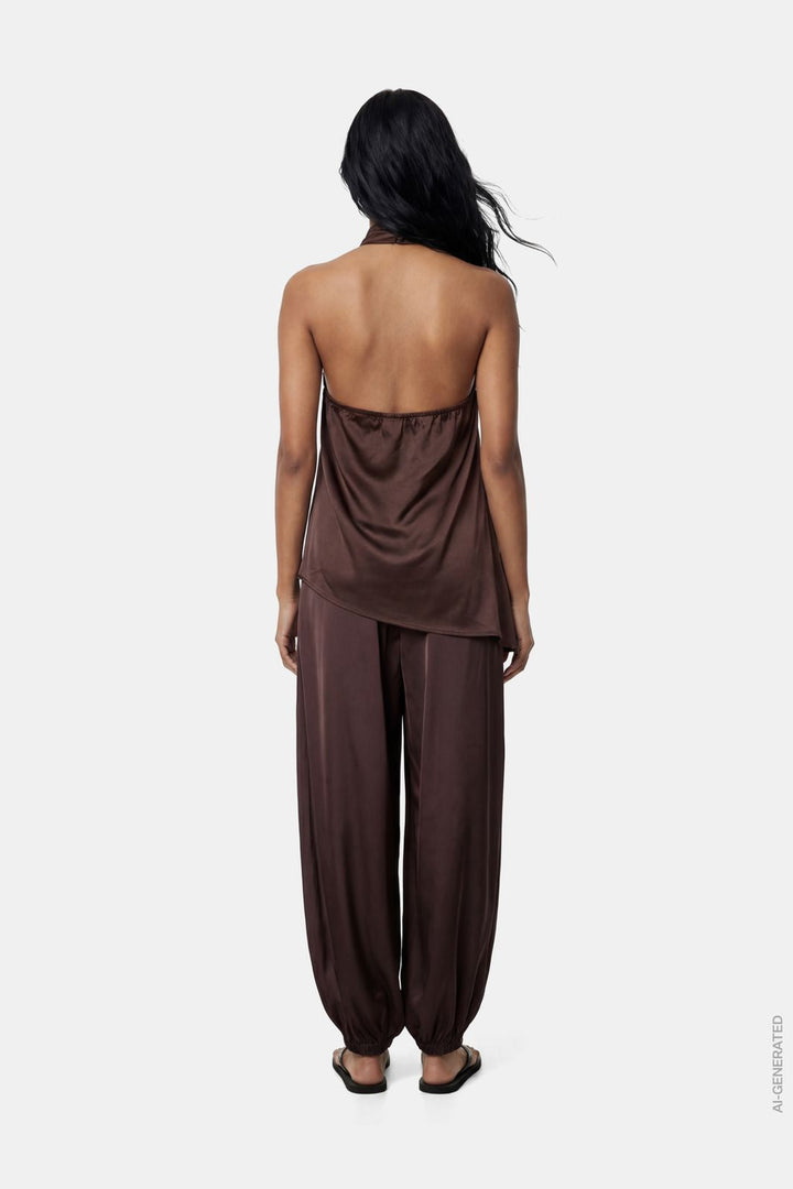 Pieces - Pcfesta Satin Balloon Pant - 5127992 Hot Fudge