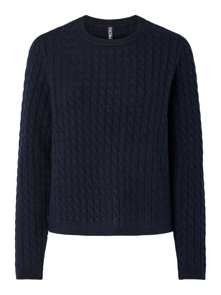 Pieces - Pcfia Ls Cable Knit - 4802310 Maritime Blue Strikbluser 