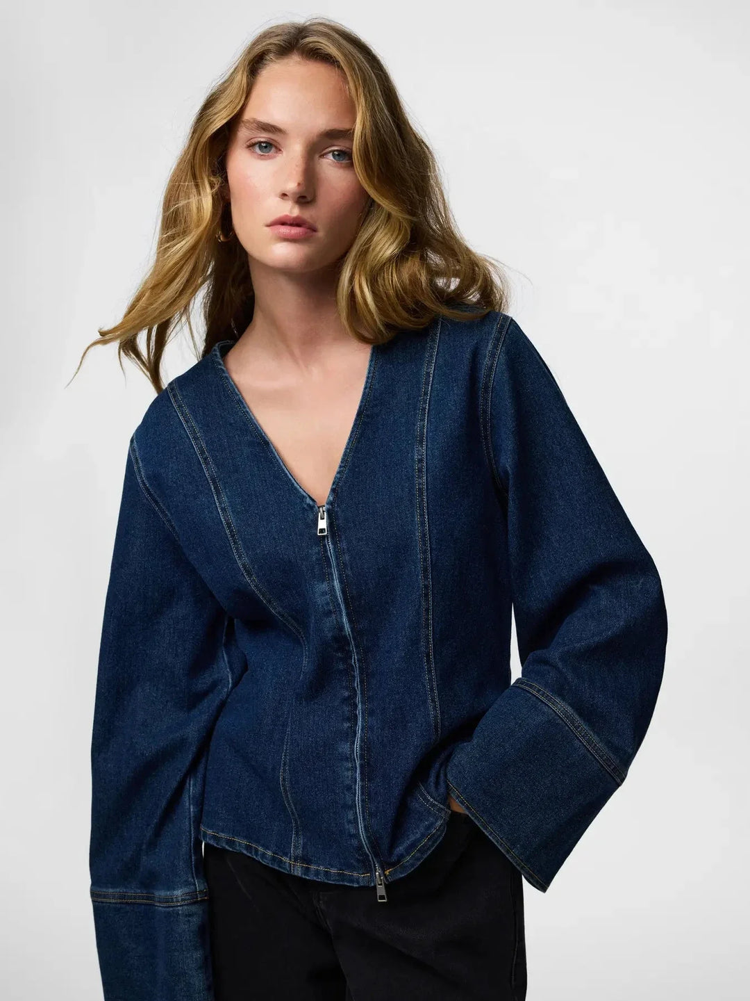 Pieces - Pcflora Ls Denim Shirt - 4930956 Dark Blue Denim Skjorter 