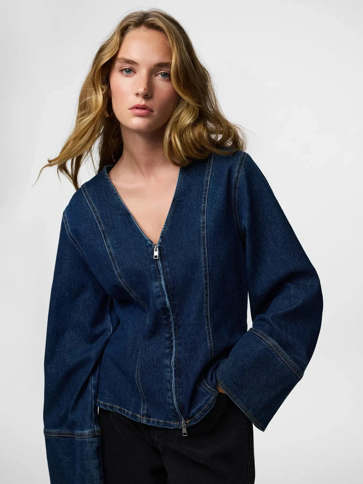 Pieces - Pcflora Ls Denim Shirt - 4930956 Dark Blue Denim Skjorter 