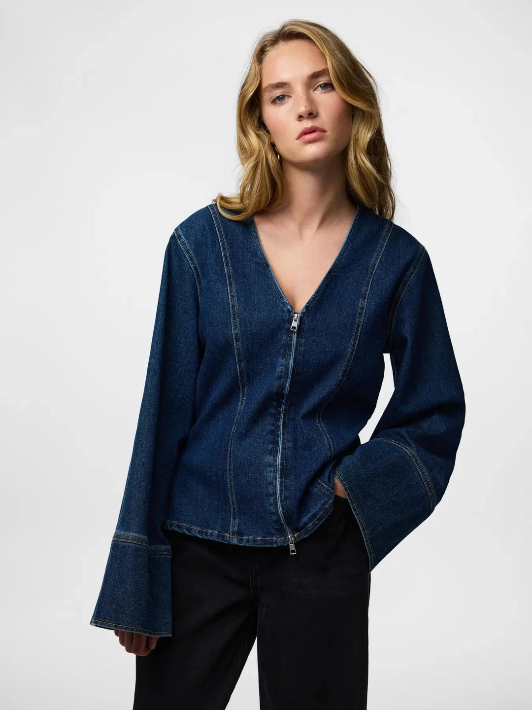 Pieces - Pcflora Ls Denim Shirt - 4930956 Dark Blue Denim Skjorter 