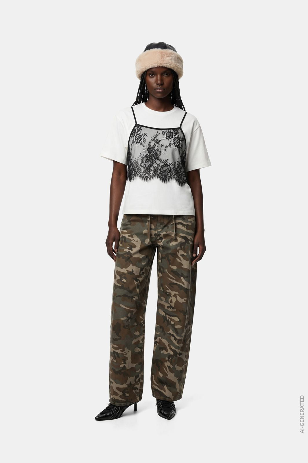 Pieces - Pcfnug Ls Lace Singlet Layer Tee - 5122436 Bright White Black Lace Top