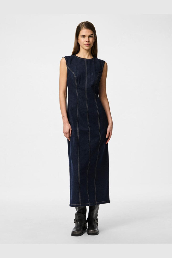Pieces - Pcfranna Sl Long Denim Dress Fsy - 4863022 Dark Blue Denim
