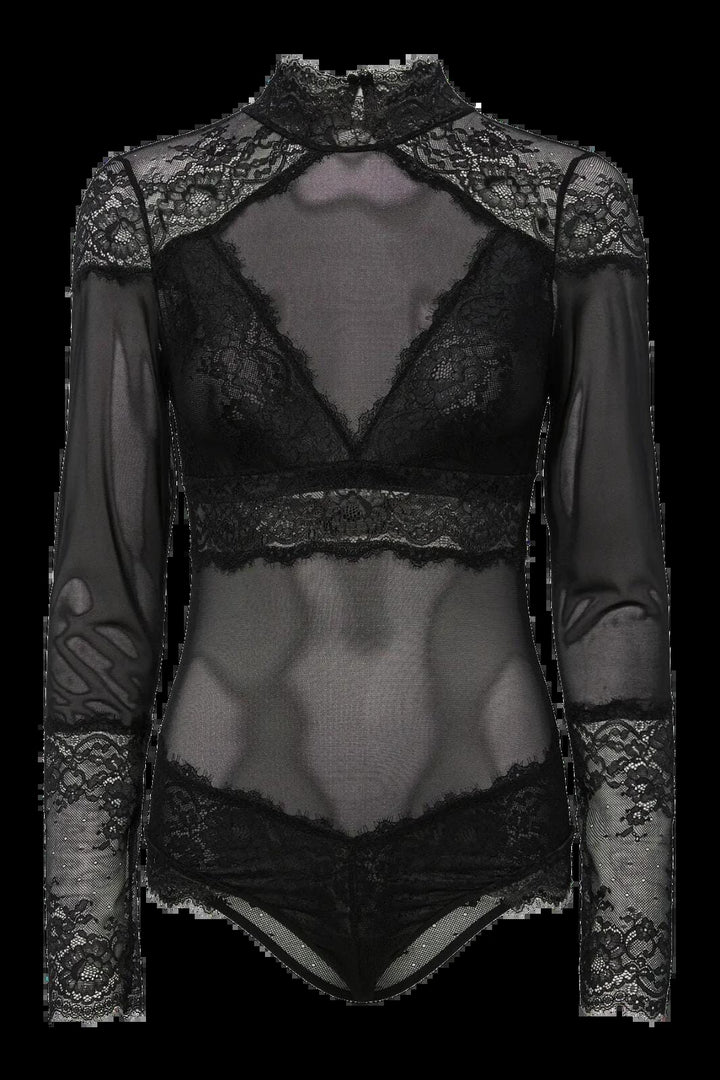 Pieces - Pcjora Xmas High Neck Ls Bodystocking - 4837712 Black Bodysuits 