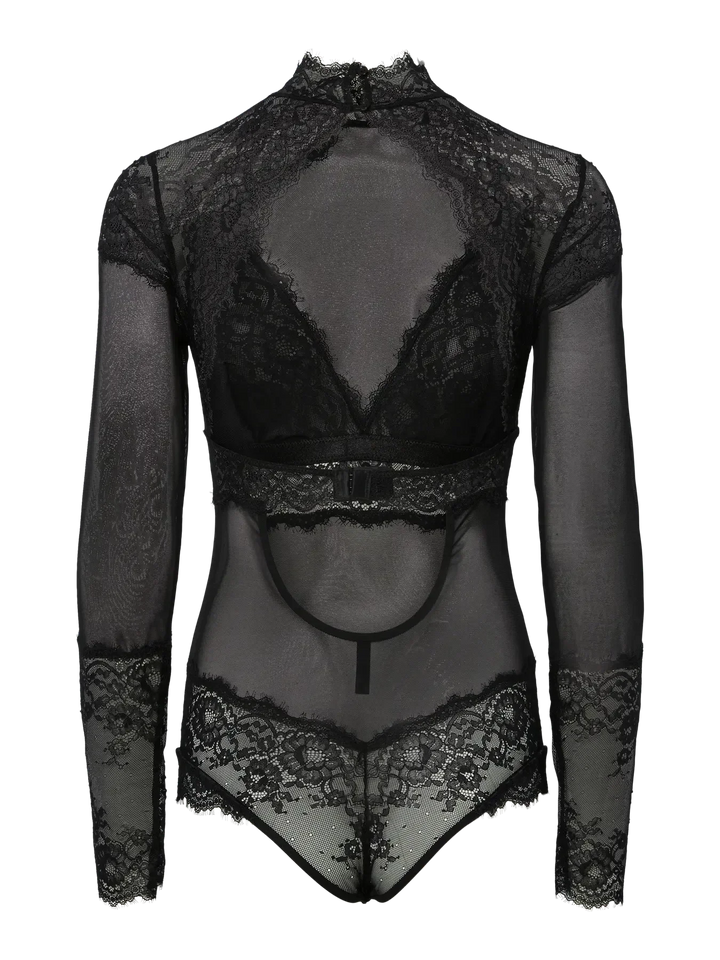 Pieces - Pcjora Xmas High Neck Ls Bodystocking - 4837712 Black Bodysuits 