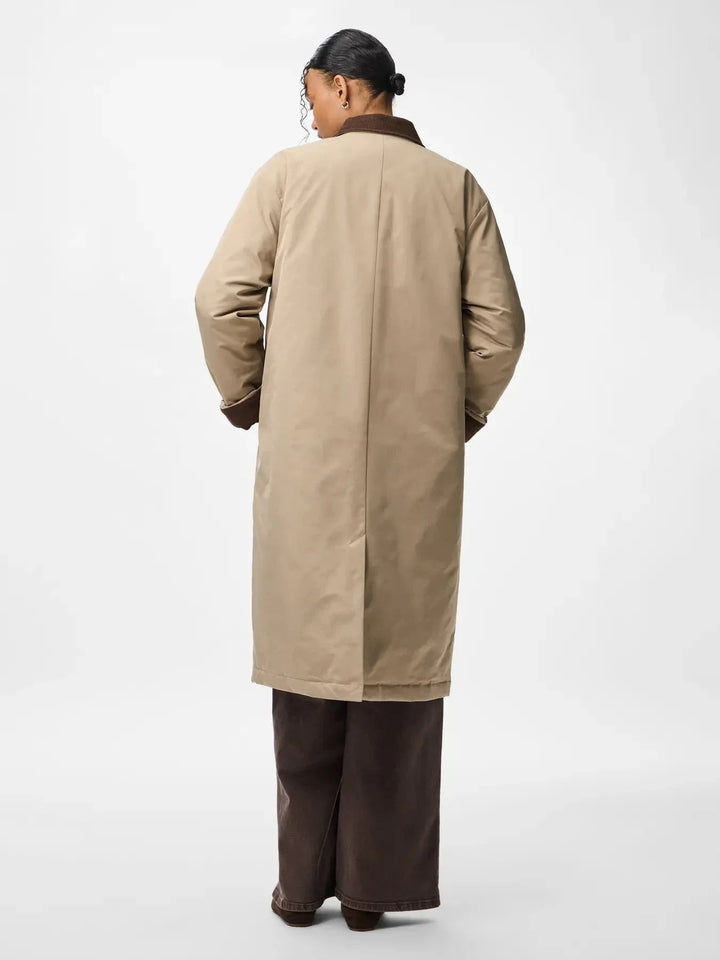 Pieces - Pcjorma Long Corduroy Jacket - 4789178 Greige Hot Fudge Frakker 