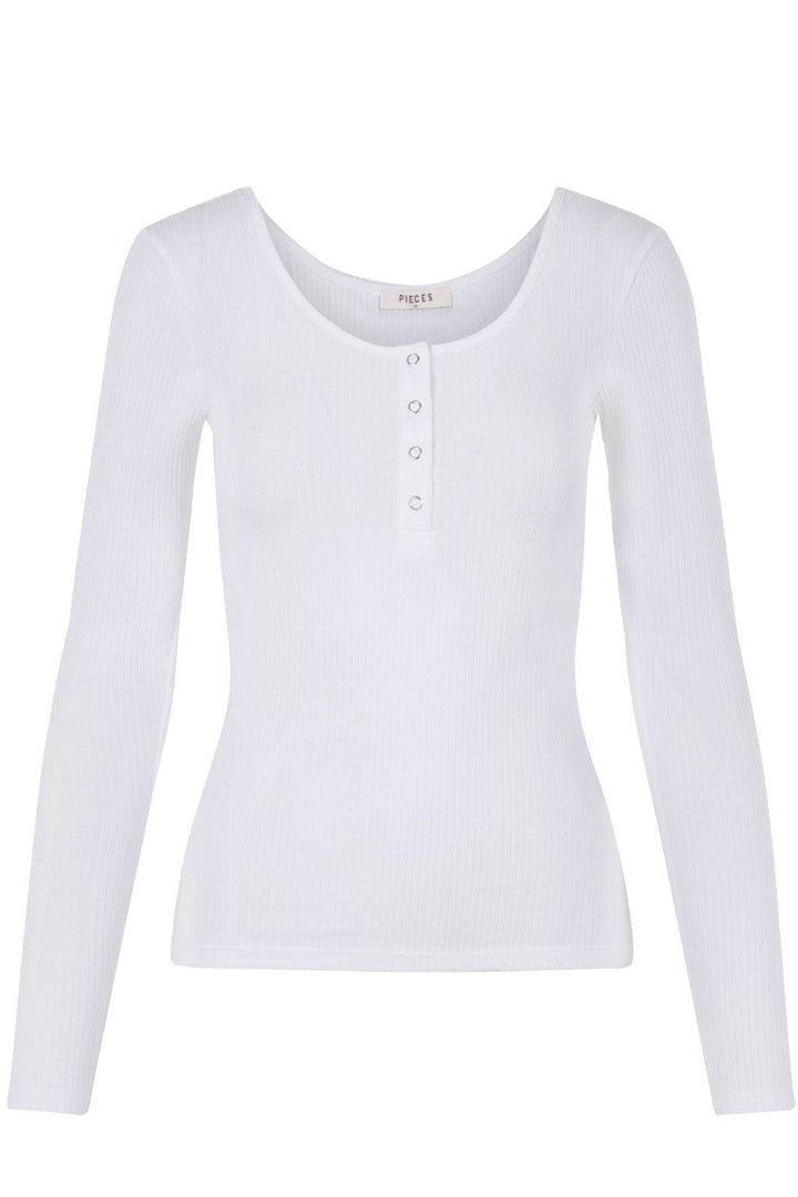 PIECES - PcKitte LS Top - Bright White Bluser 