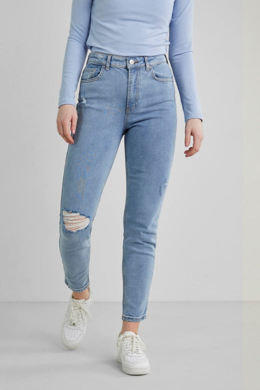 Pieces - PcLeah Mom HW Ank - Light Blue Denim Jeans 