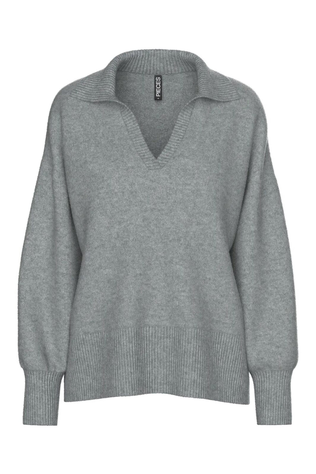 Pieces Pcmalou Ls Polo Knit 4793872 Medium Grey Melange