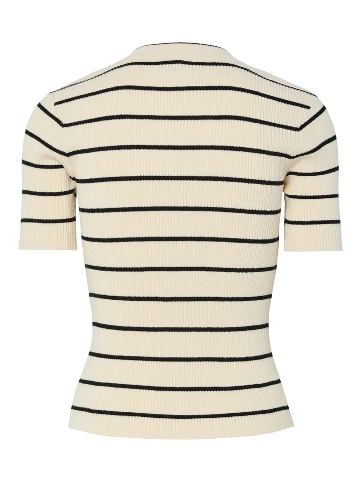 Pieces - Pcmira Ss O-Neck Knit - 4899817 Birch Black Narrow T-shirts 