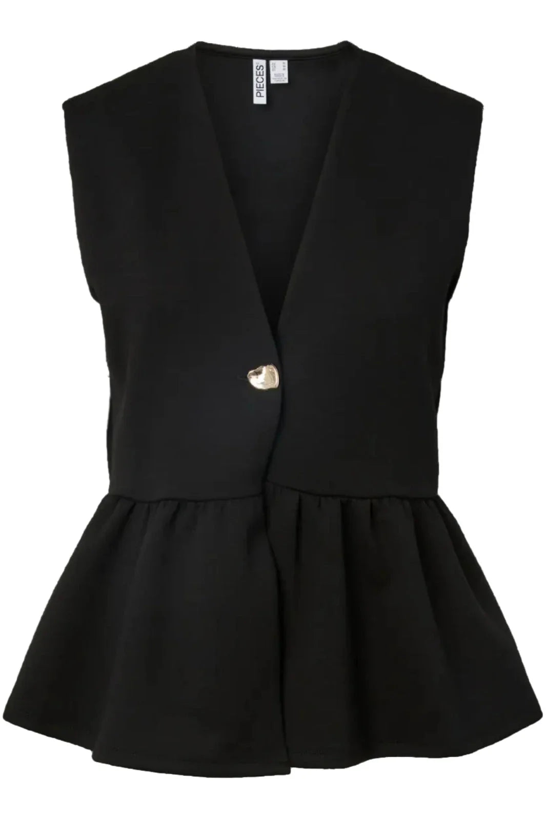 Pieces - Pcmoa Sl Button Top Pp - 5040821 Black Bluser 