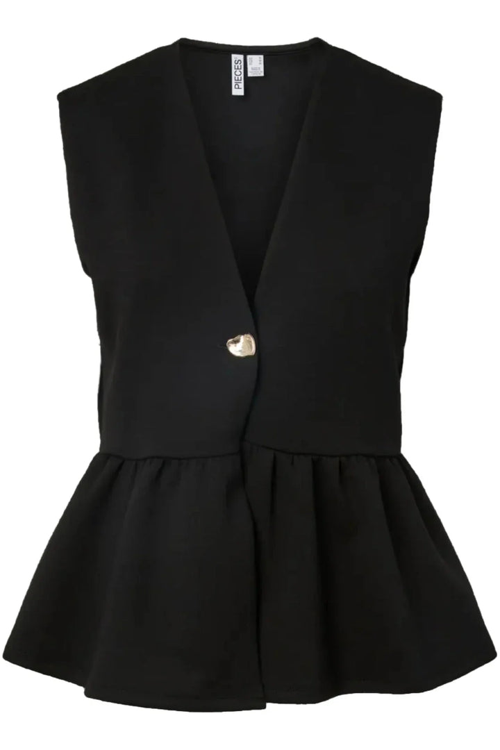 Pieces - Pcmoa Sl Button Top Pp - 5040821 Black Bluser 