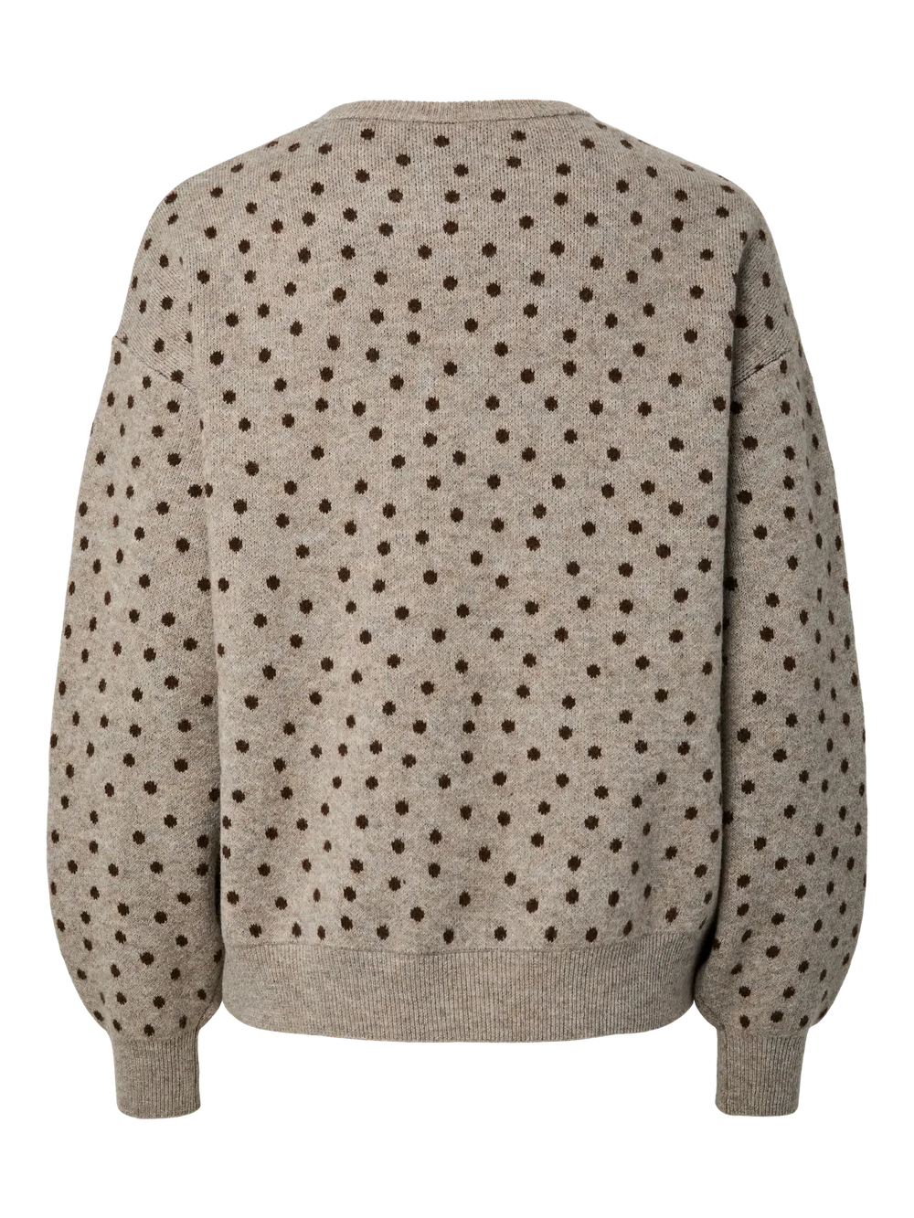 Pieces - Pcnancy Ls O-Neck Dot Knit - 5098309 Fossil Fudge Dots Strikbluser 