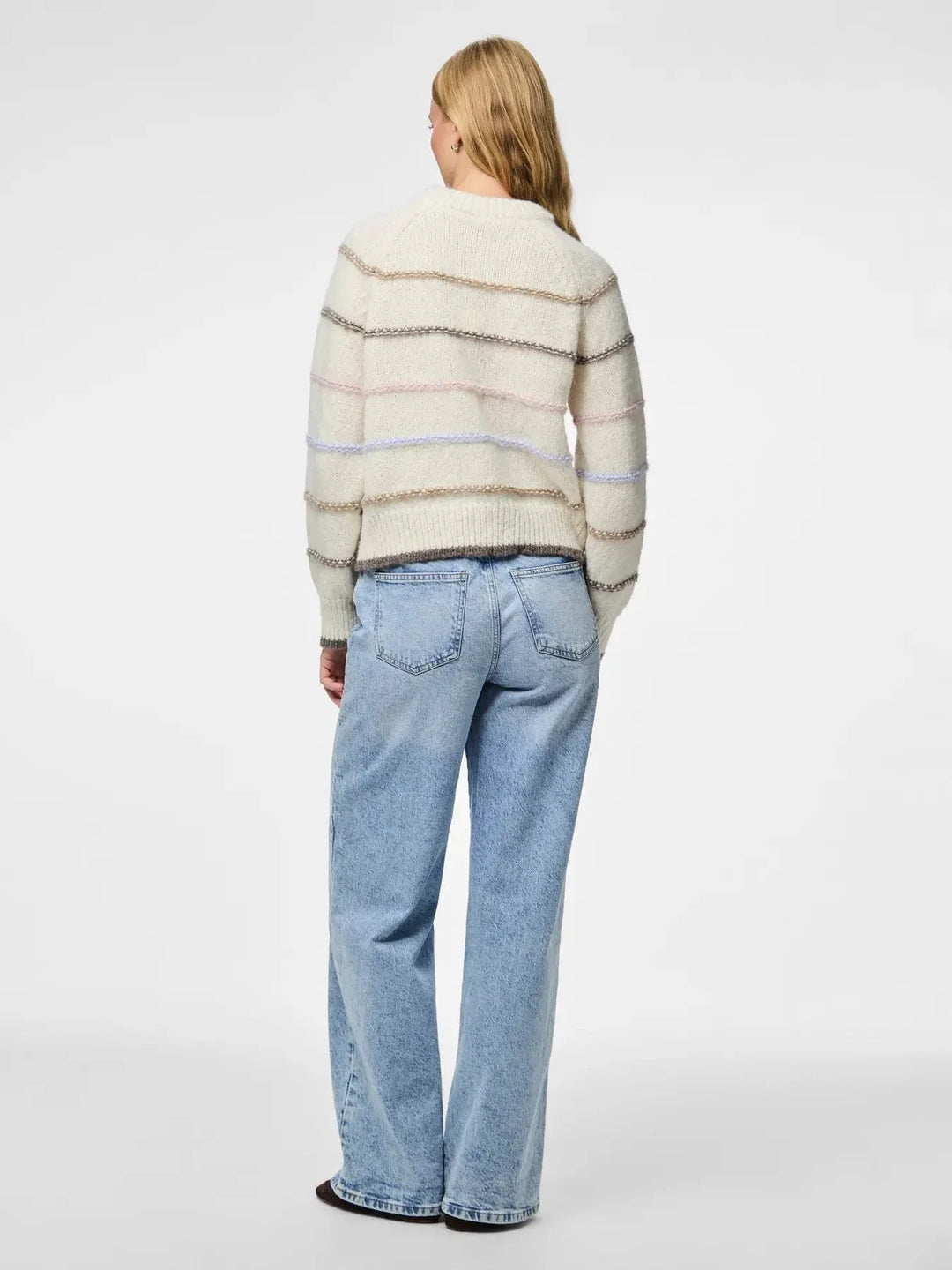 Pieces - Pcnelia Ls O-Neck Knit - 4803220 Birch Grei/More/Dapi/Blaven Strikbluser 