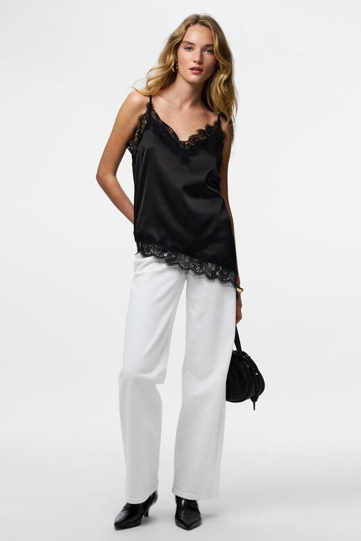 Pieces - Pcnomi Strap Satin Lace Top - 5072977 Black