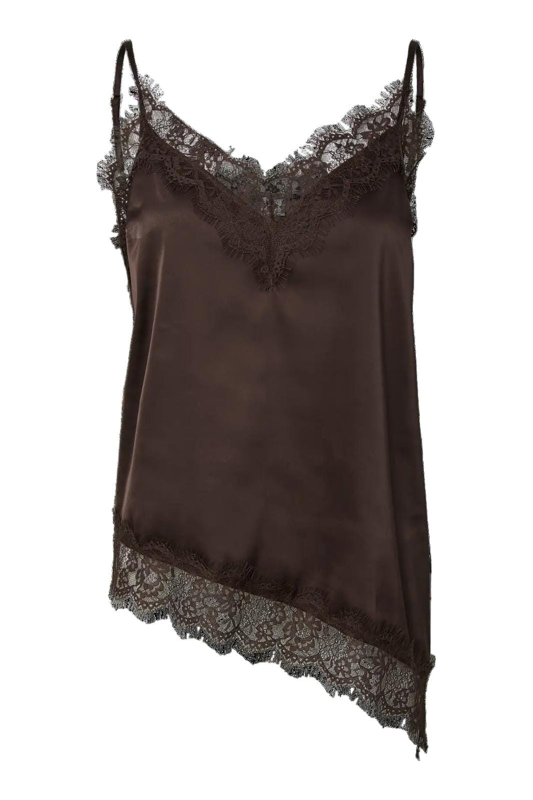 Pieces - Pcnomi Strap Satin Lace Top - 5072978 Hot Fudge Toppe 