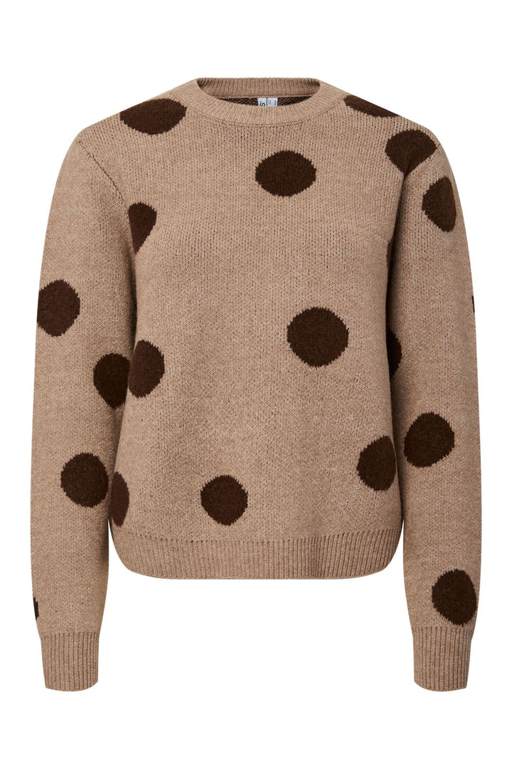 Pieces - Pcosla Ls O-Neck Knit Pullover - 4993184 Toasted Coconut Delicioso Dots