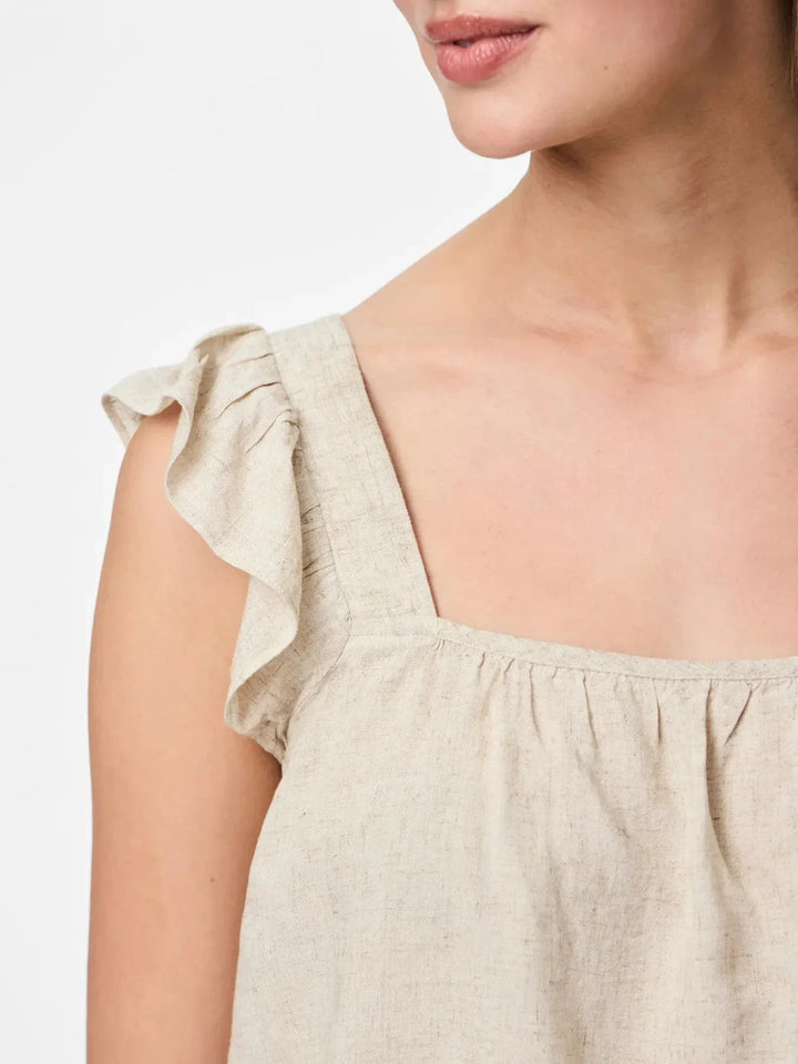 Pieces - Pcpia Sl Top - 4764611 Birch Melange Toppe 