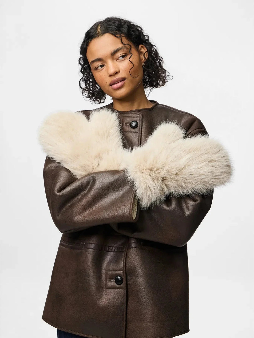 Pieces - Pcplush Fluffy Mittens - 5023212 Porpoise Patchwork Handsker & Vanter 