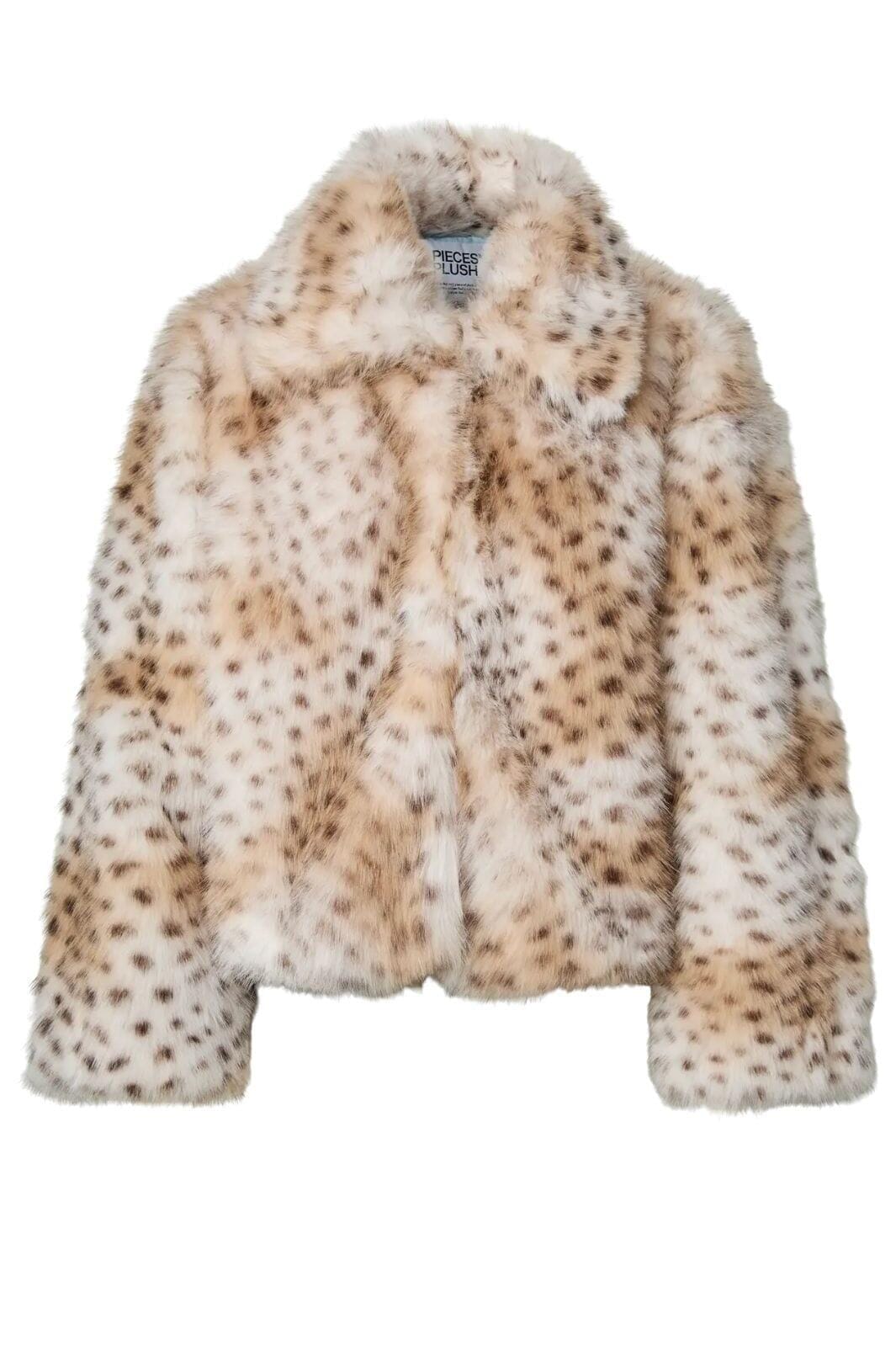 Pieces - Pcplush Short Fluffy Jacket - 5023207 Cloud Dancer Leopard Jakker 