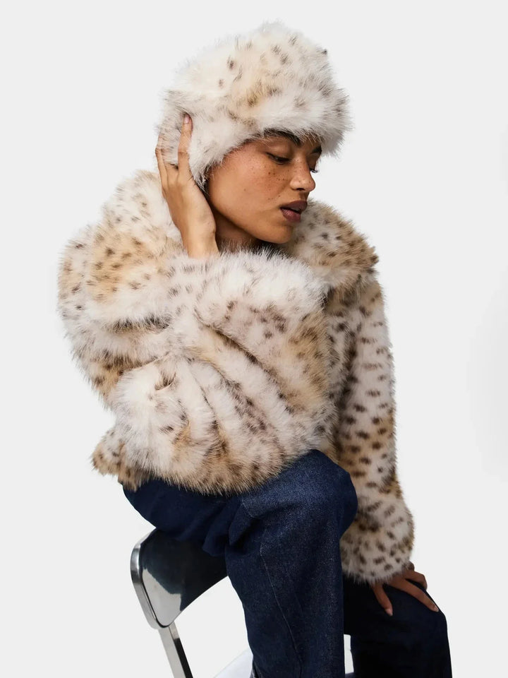 Pieces - Pcplush Short Fluffy Jacket - 5023207 Cloud Dancer Leopard Jakker 