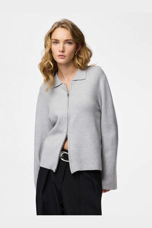 Pieces - Pcraja Ls Zip Knit Cardigan - 4890824 Light Grey Melange