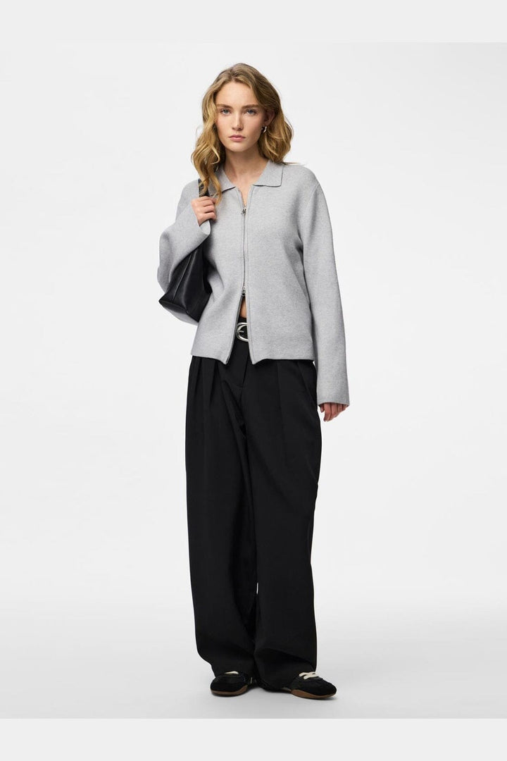 Pieces - Pcraja Ls Zip Knit Cardigan - 4890824 Light Grey Melange