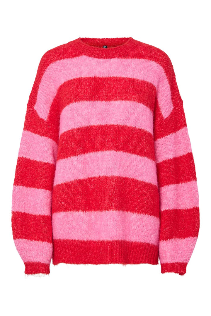 Pieces - Pcrasmine Ls Oversize O-Neck Knit - 4890854 Savvy Red Wild Orchid