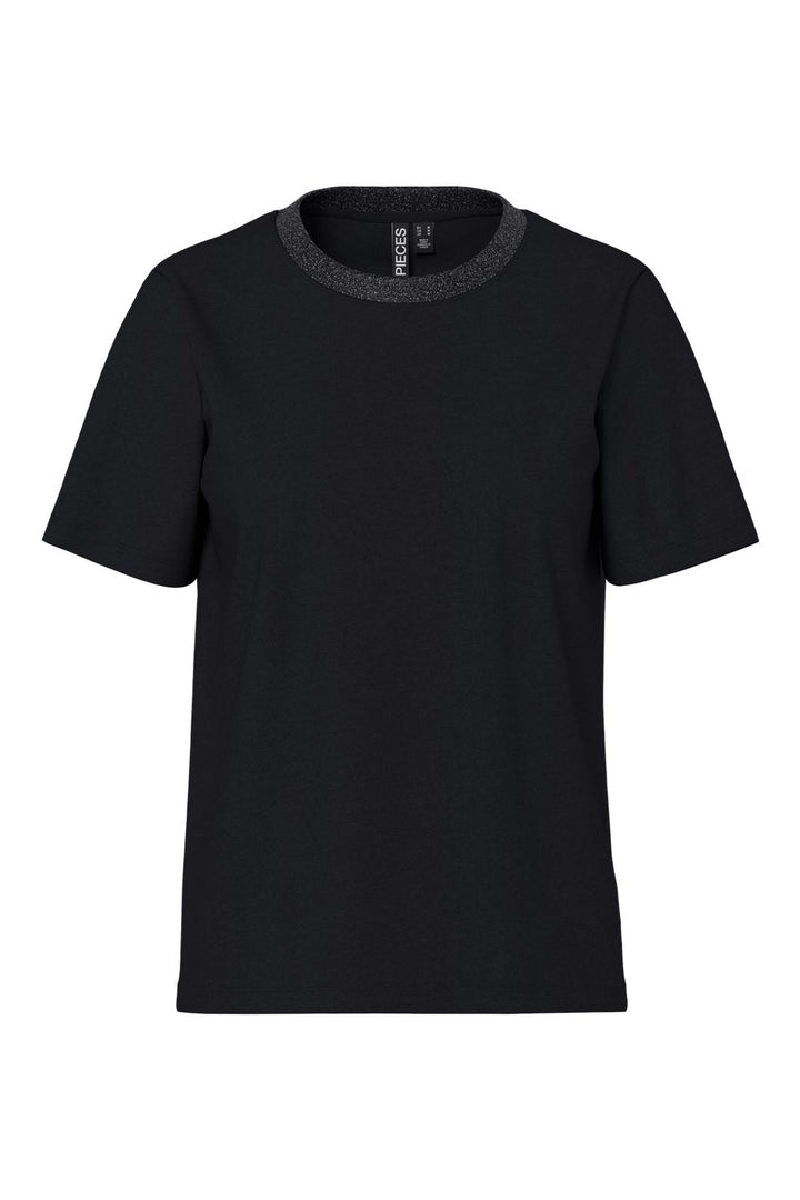 Pieces - Pcria Ss Lurex Neck Tee - 4991578 Black Lurex Rib