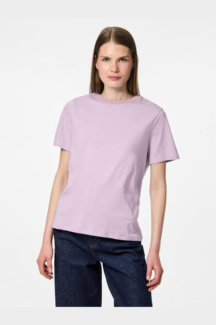 Pieces - Pcria Ss Lurex Neck Tee - 5005605 Winsome Orchid Lurex Rib