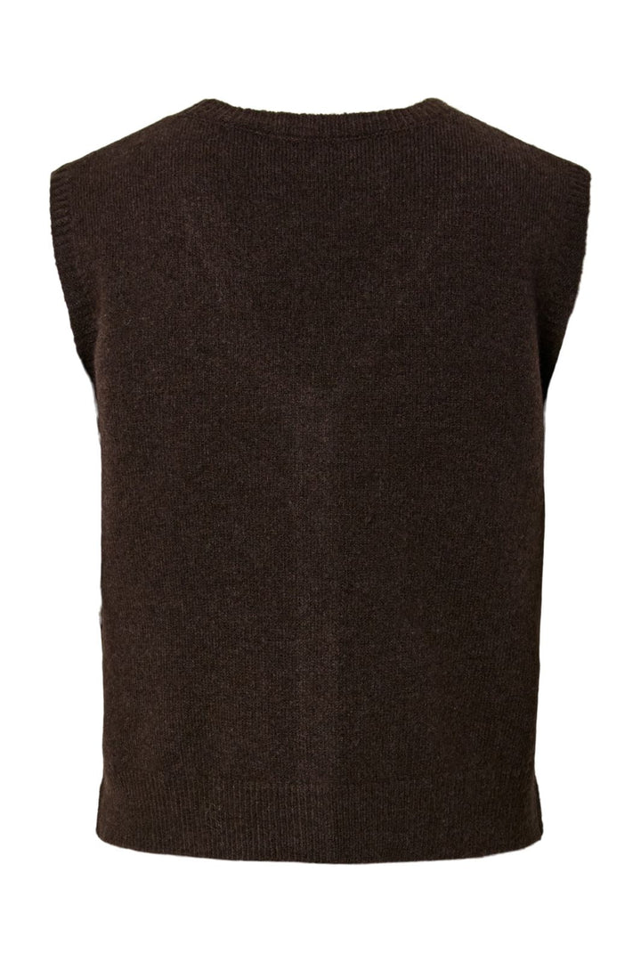 Pieces - Pcsally Sl V-Neck Knit Vest - 5105005 Hot Fudge Melange