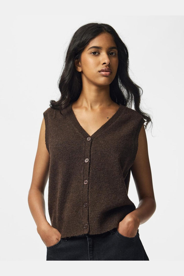 Pieces - Pcsally Sl V-Neck Knit Vest - 5105005 Hot Fudge Melange