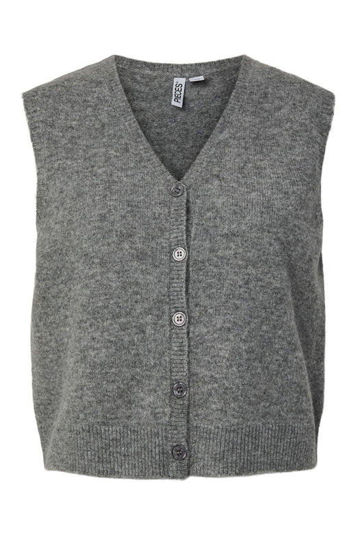 Pieces - Pcsally Sl V-Neck Knit Vest - 5105007 Medium Grey Melange
