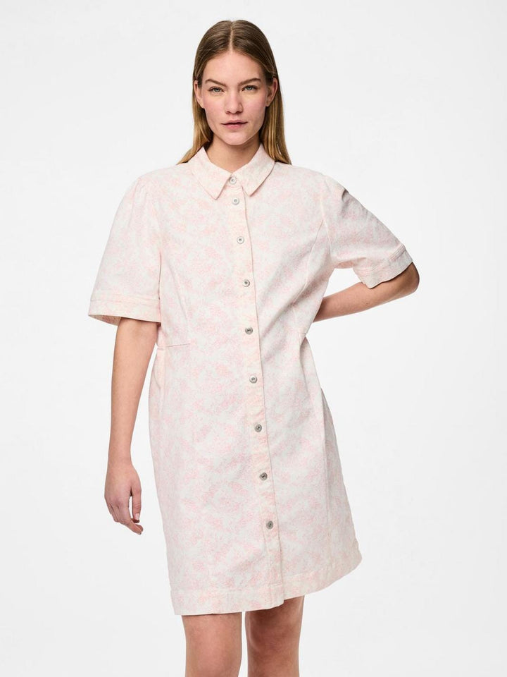 Pieces - Pcsalume Ss A-Shape Denim Dress - 4701725 Egret Flower