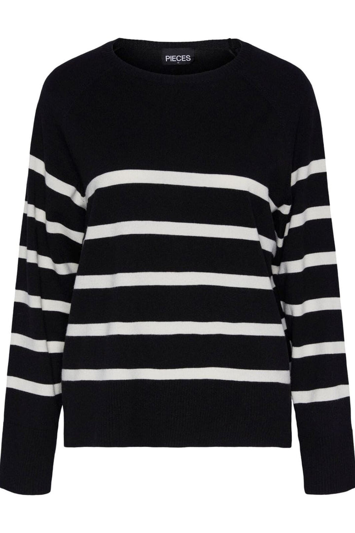 Pieces - Pcsia Ls Knit - 4394795 Black White Strikbluser 