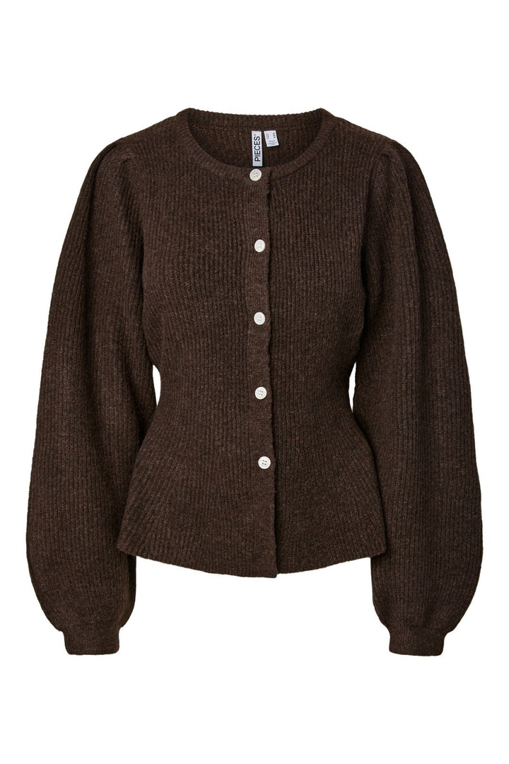 Pieces - Pcsilly Ls Puff Knit Cardigan - 5102717 Hot Fudge Melange