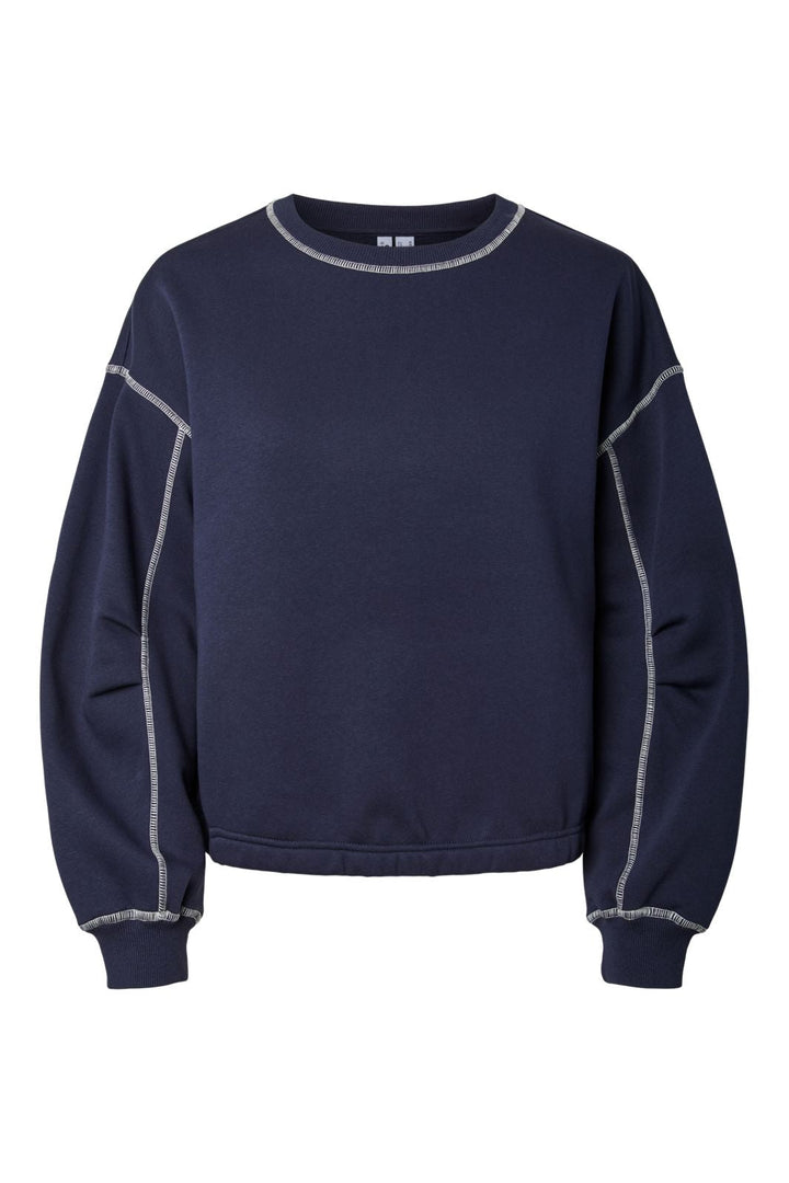 Pieces - Pcvega Ls Contrast Sweat - 5124544 Maritime Blue White Contrast