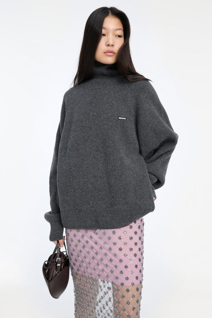 Rotate - Knit Highneck Jumper 1166971205 - 1205 Gray Pinstripe Strikbluser 