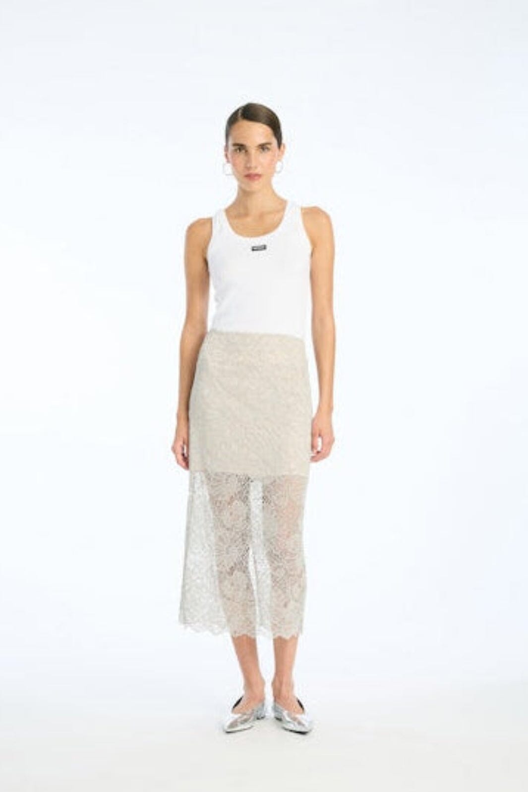 Rotate - Ruffle Hem Tank Top 115281400 - 400 Bright White Toppe 