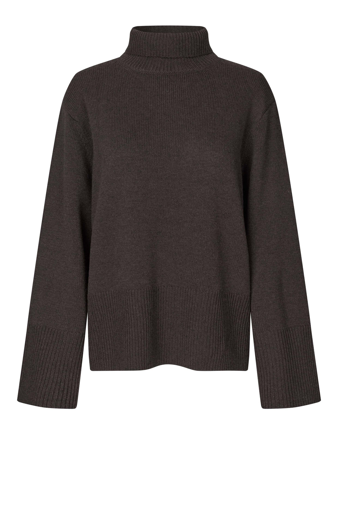 Second Female - Alpha Knit T-Neck 59195 - 6146 Dark Brown Melange Strikbluser 