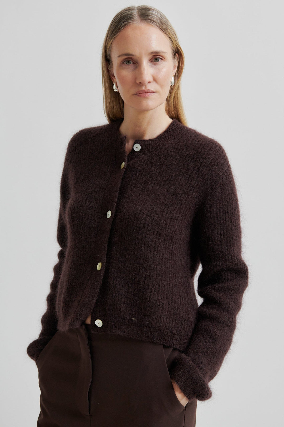 Second Female - Andrea Knit Rib LS Cardigan 60126 - 6156 Demitasse Cardigans 