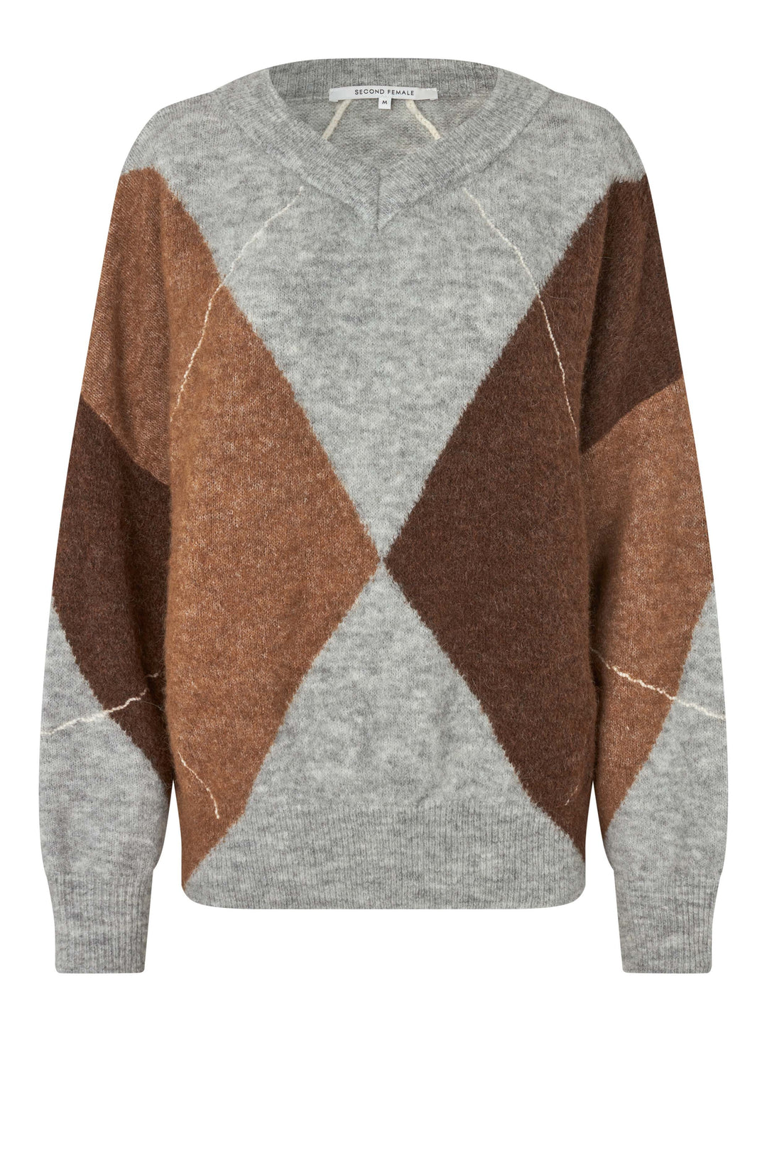 Second Female - Forca Knit V-Neck 61034 - 7001 Light Grey Melange Strikbluser 